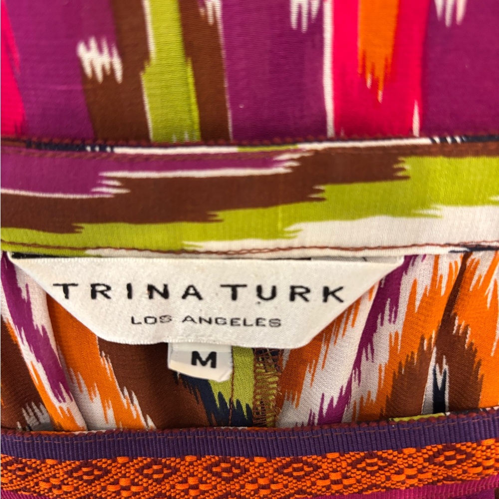 Women Silk Trina Turk butterfly puff sleeves top in multi-color 100% silk Size M - Picture 7 of 9